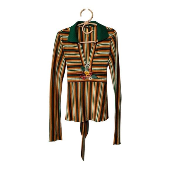 Vintage 70s From Italy- Fornarina Plunge V Neck Tie Back Funky Knit Top Small - Picture 1 of 13